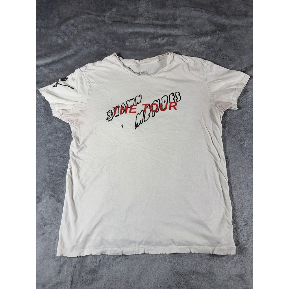 Shawn Mendes The Tour 2019 Concert Graphic T-Shirt Cream Men Size M